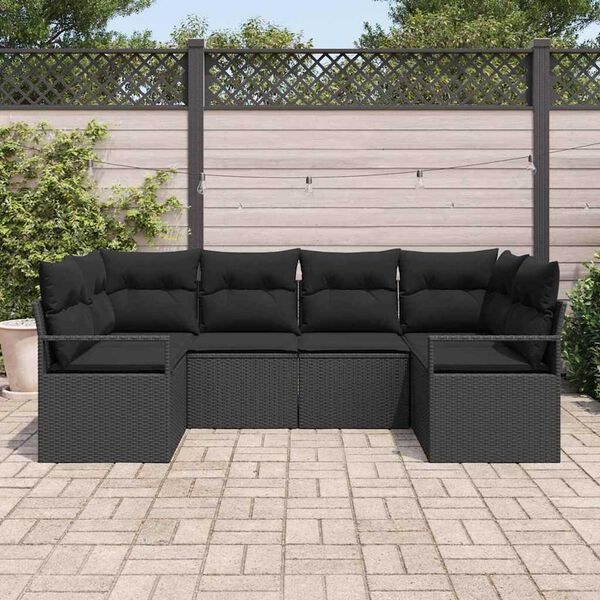 vidaXL Garden Sofa Set with Cushion 6 pcs Black Poly Rattan