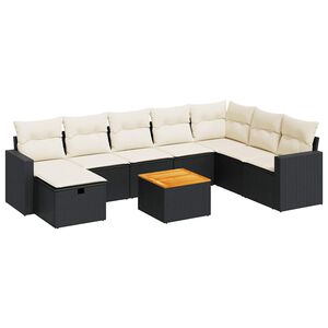 vidaXL 9 Piece Garden Sofa Set with Cushions Black Poly Rattan
