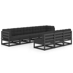 vidaXL 8 Piece Garden Lounge Set with Cushions Black Solid Pinewood