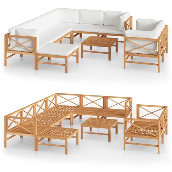 vidaXL 10 Piece Garden Lounge Set with Cream Cushions Solid Teak Wood