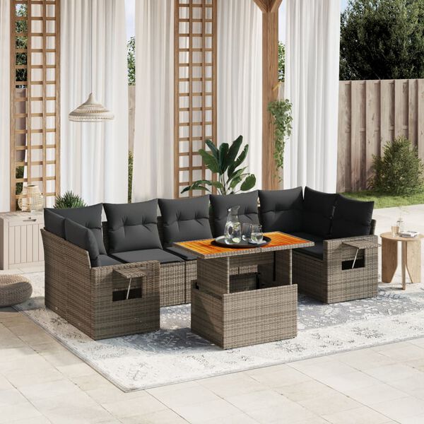 vidaXL 8 Piece Garden Sofa Set with Cushions Grey Poly Rattan