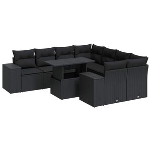 vidaXL 9 Piece Garden Sofa Set with Cushions Black Poly Rattan