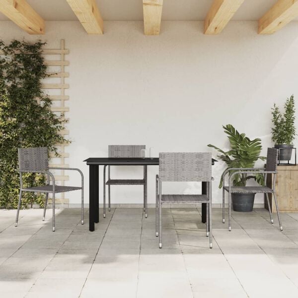 vidaXL 5 Piece Garden Dining Set Grey and Black Poly Rattan and Steel