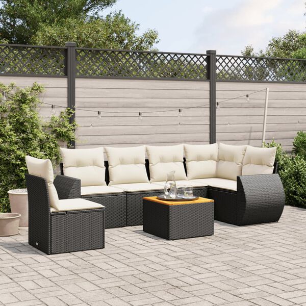 vidaXL 7 Piece Garden Sofa Set with Cushions Black Poly Rattan