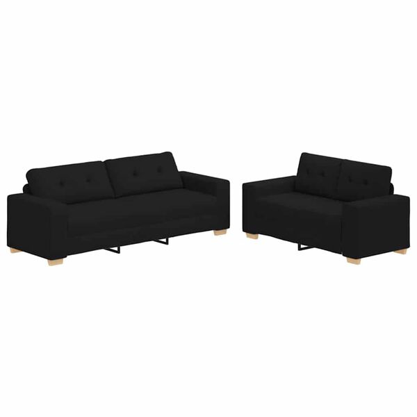 vidaXL 2 Piece Sofa Set with Cushions Black Fabric