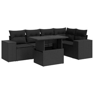 vidaXL 6 Piece Garden Sofa Set with Cushions Black Poly Rattan