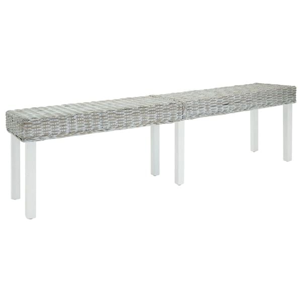 vidaXL Bench White 160x35x45 cm Natural Kubu Rattan & Solid Wood Mahogany