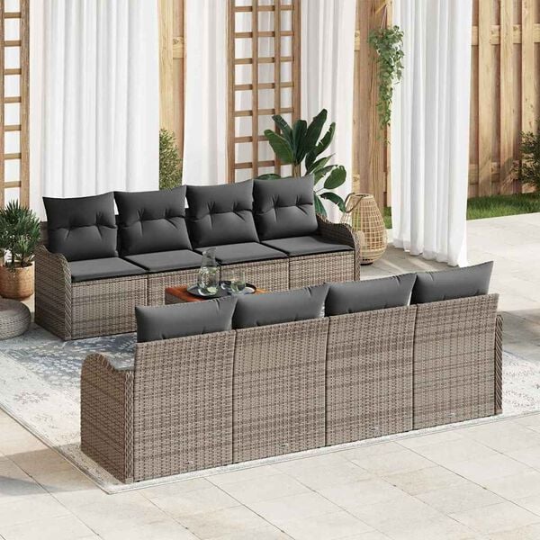 vidaXL Garden Sofa Set 9 pcs Grey Poly rattan