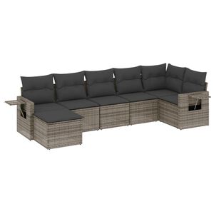 vidaXL 7 Piece Garden Sofa Set with Cushions Grey Poly Rattan