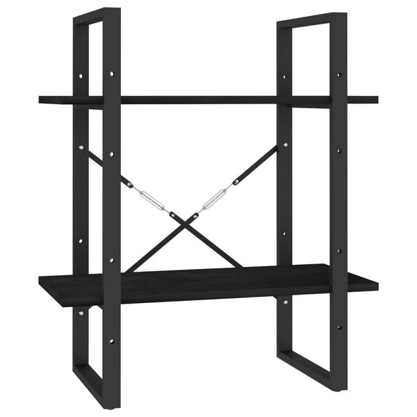 vidaXL 2-Tier Book Cabinet Black 60x30x70 cm Solid Pine Wood