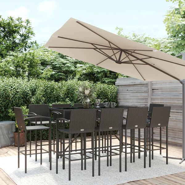 vidaXL 11 Piece Garden Bar Set Black Poly Rattan