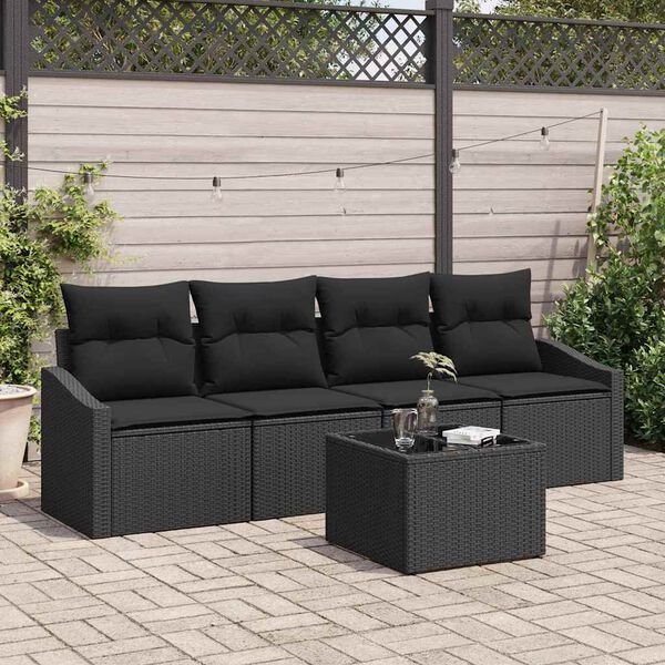 vidaXL Sofa Set with Cushion with Storage 5 pcs Black Poly Rattan