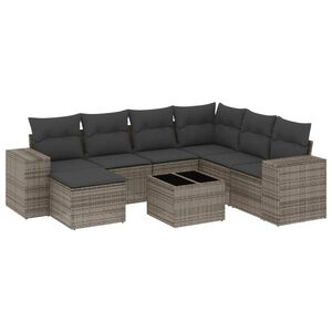vidaXL 8 Piece Garden Sofa Set with Cushions Grey Poly Rattan