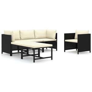 vidaXL 6 Piece Garden Lounge Set with Cushions Poly Rattan Black