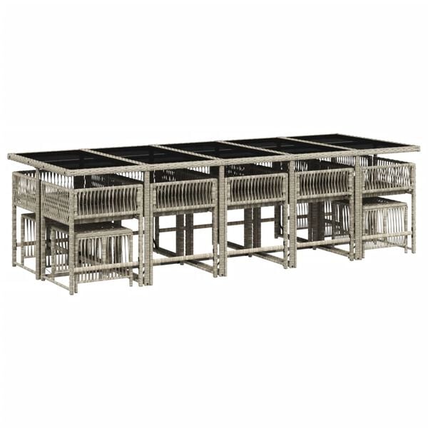 vidaXL 15 Piece Garden Dining Set with Cushions Light Grey Poly Rattan