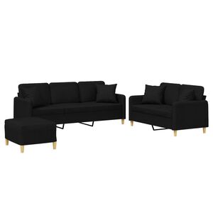 vidaXL 3 Piece Sofa Set with Pillows Black Fabric