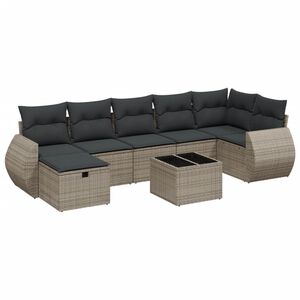 vidaXL 7 Piece Garden Sofa Set with Cushions Grey Poly Rattan