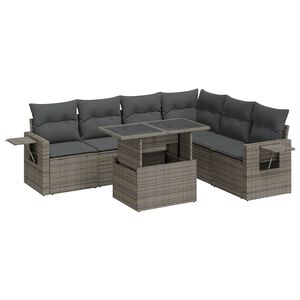 vidaXL 7 Piece Garden Sofa Set with Cushions Grey Poly Rattan