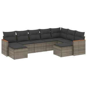 vidaXL 9 Piece Garden Sofa Set with Cushions Grey Poly Rattan