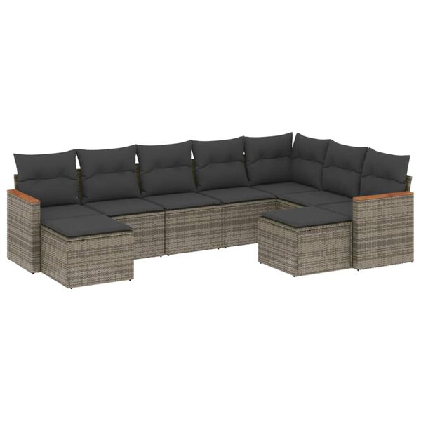 vidaXL 9 Piece Garden Sofa Set with Cushions Grey Poly Rattan