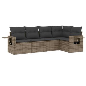 vidaXL 5 Piece Garden Sofa Set with Cushions Grey Poly Rattan