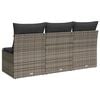vidaXL Garden Sofa with Cushions 3-Seater Grey Poly Rattan