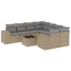 vidaXL 9 Piece Garden Sofa Set with Cushions Beige Poly Rattan