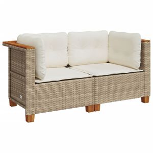 vidaXL Garden Sofas Corner with Cushions 2 pcs Beige Poly Rattan