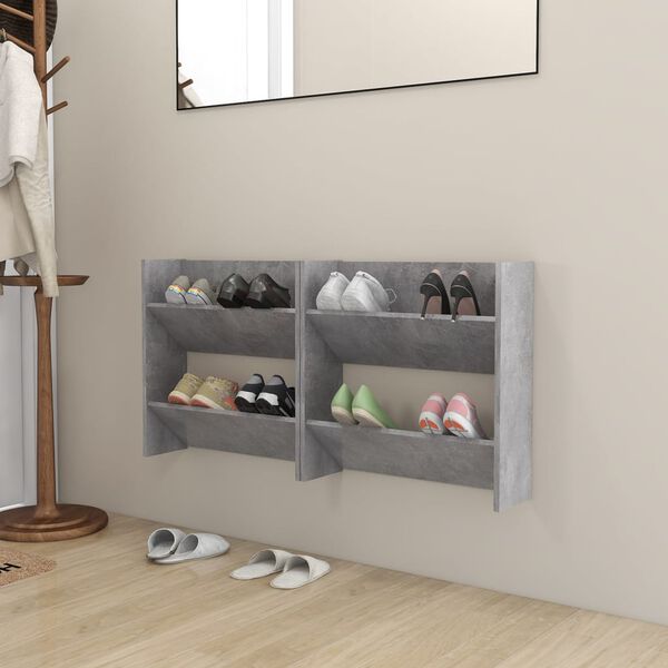 vidaXL Wall Shoe Cabinets 2 pcs Concrete Grey 60x18x60 cm Engineered Wood