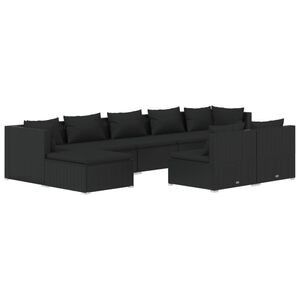 vidaXL 9 Piece Garden Lounge Set with Cushions Black Poly Rattan