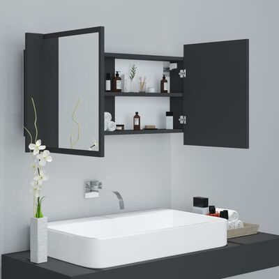 vidaXL LED Bathroom Mirror Cabinet Grey 90x12x45 cm Acrylic
