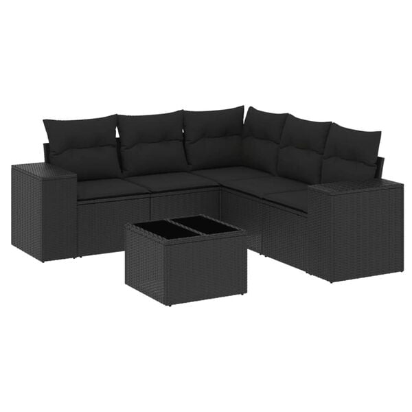 vidaXL 6 Piece Garden Sofa Set with Cushions Black Poly Rattan