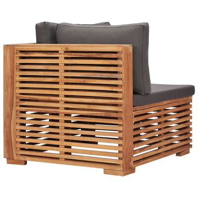 vidaXL Garden Corner Sofa with Grey Cushion Solid Teak Wood