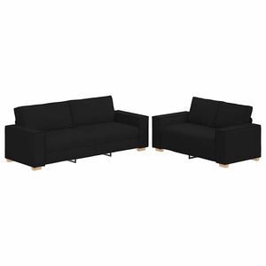 vidaXL 2 Piece Sofa Set with Cushions Black Fabric