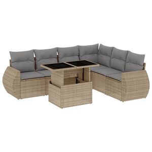 vidaXL 7 Piece Garden Sofa Set with Cushions Beige Poly Rattan