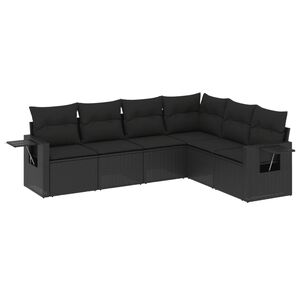 vidaXL 6 Piece Garden Sofa Set with Cushions Black Poly Rattan