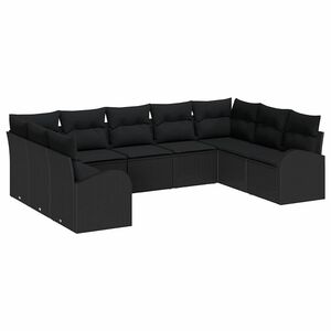 vidaXL Sofa Set with Cushion Black Poly Rattan