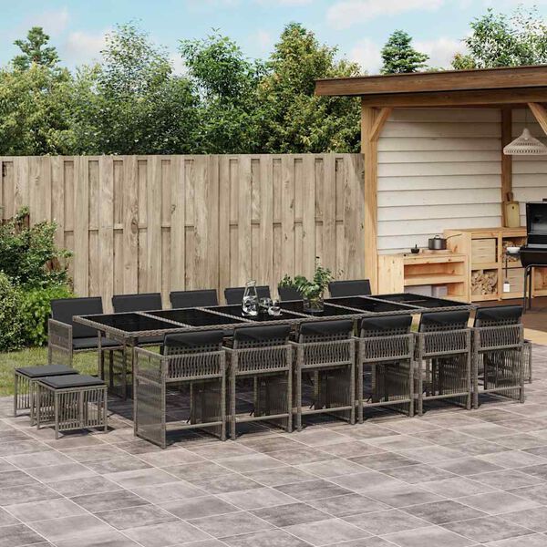 vidaXL 17 Piece Garden Dining Set with Cushions Grey Poly Rattan