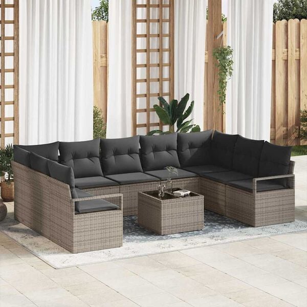 vidaXL Sofa Set with Cushion 10 pcs Light Grey Poly Rattan