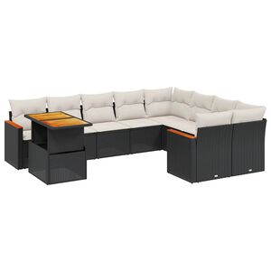 vidaXL 10 Piece Garden Sofa Set with Cushions Black Poly Rattan