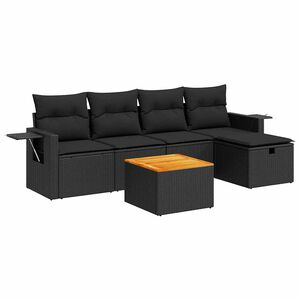 vidaXL 6 Piece Garden Sofa Set with Cushions Black Poly Rattan