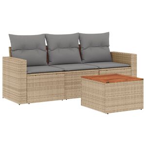 vidaXL 4 Piece Garden Sofa Set with Cushions Mix Beige Poly Rattan