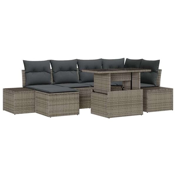 vidaXL Garden Sofa Set with Storage 7 pcs Grey Poly rattan