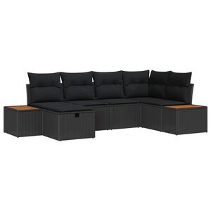 vidaXL Garden Sofa Set with Cushion 6 pcs Black Poly Rattan