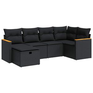 vidaXL 6 Piece Garden Sofa Set with Cushions Black Poly Rattan