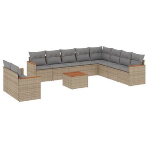 vidaXL 11 Piece Garden Sofa Set with Cushions Mix Beige Poly Rattan
