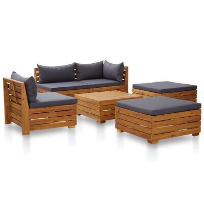 vidaXL 6 Piece Garden Lounge Set with Cushions Acacia Wood Dark Grey