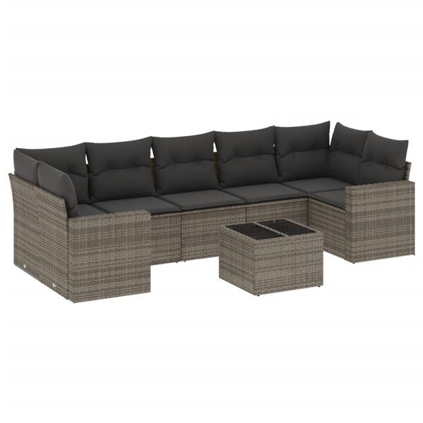 vidaXL 8 Piece Garden Sofa Set with Cushions Grey Poly Rattan