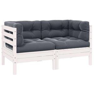 vidaXL 2-Seater Garden Sofa with Cushions White Solid Pinewood