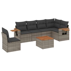 vidaXL 7 Piece Garden Sofa Set with Cushions Grey Poly Rattan